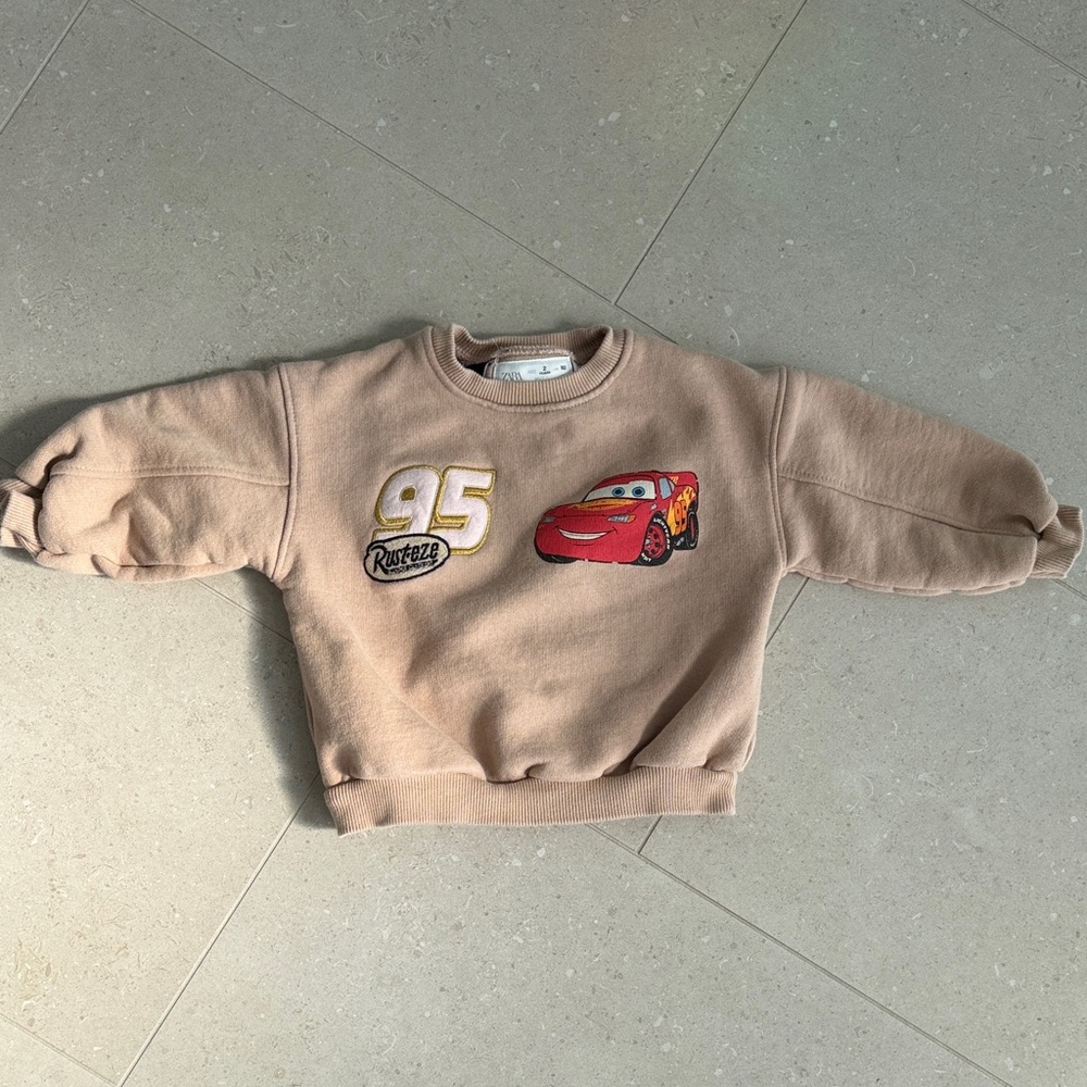 Zara Tan Sweatshirt with Lightening McQueen Graphic